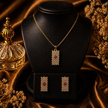 Fozia Golden Crystal Rectangle Necklace Set – Modern Jewelry