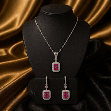 Fozia Pink Crystal Pendant Necklace Set – Stylish Jewelry