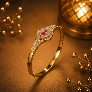 Fozia Pink Halo Crystal Kada Bracelet – Luxury Women Jewelry