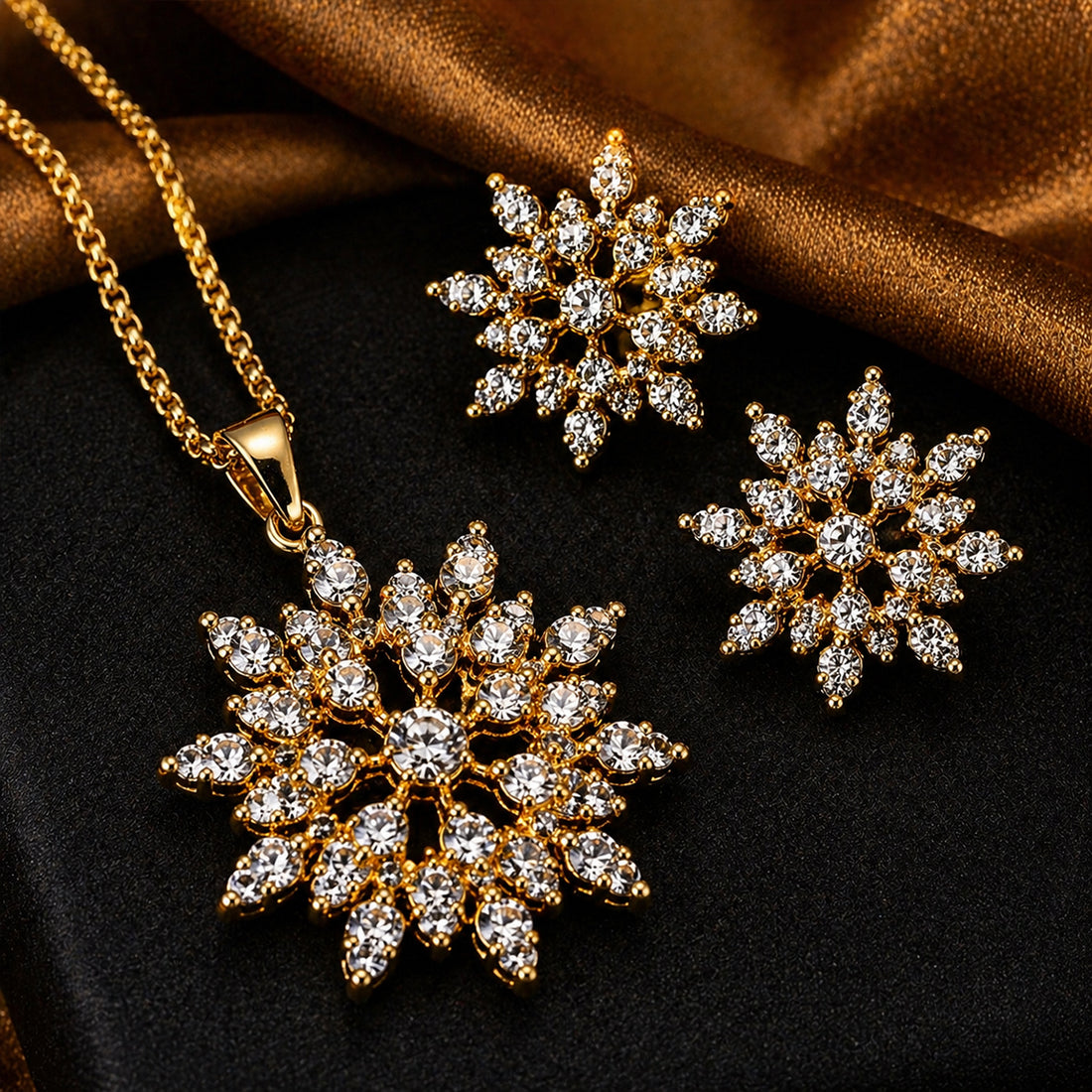 Fozia Snowflake Crystal Necklace Set – Elegant Women Jewelry