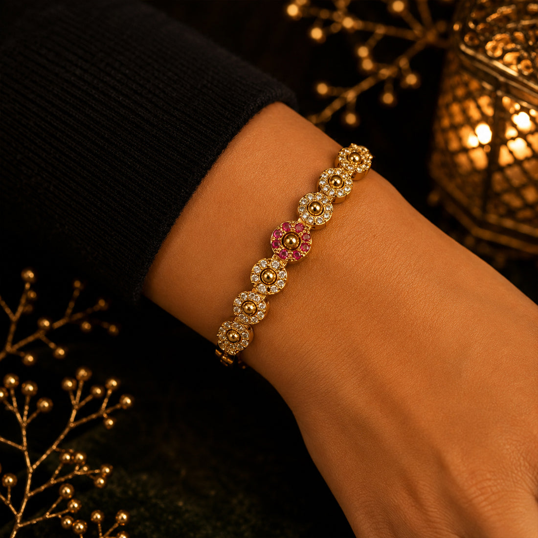 Fozia Ruby Crystal Line Kada Bracelet – Women Jewelry Pakistan