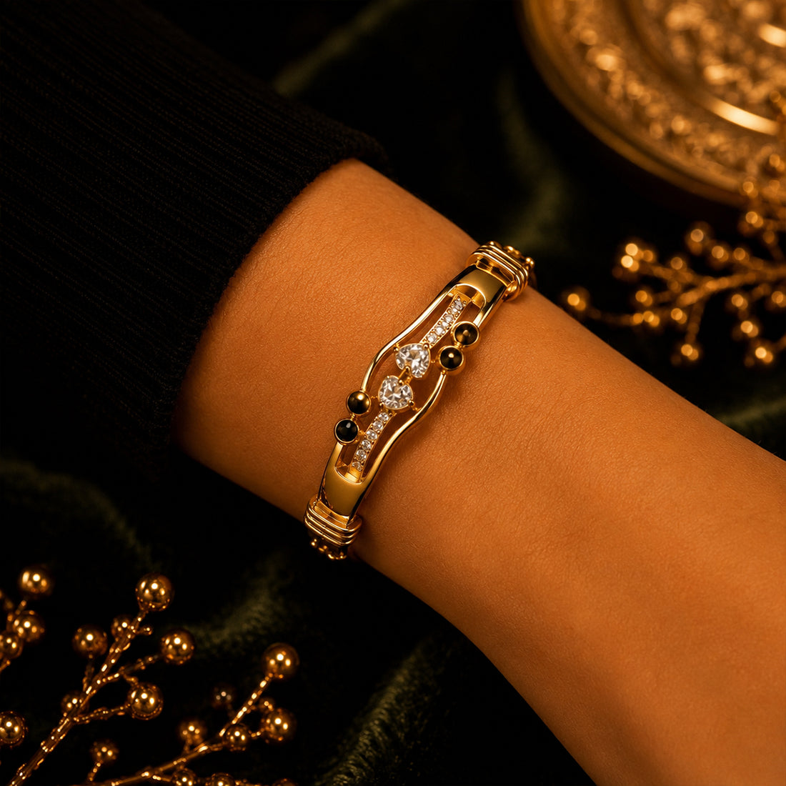 Fozia Royal Wave Crystal Kada Bracelet – Luxury Women Jewelry