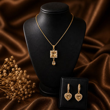 Fozia Amber Crystal 3 Piece Jewelry Set – Necklace Earrings Ring