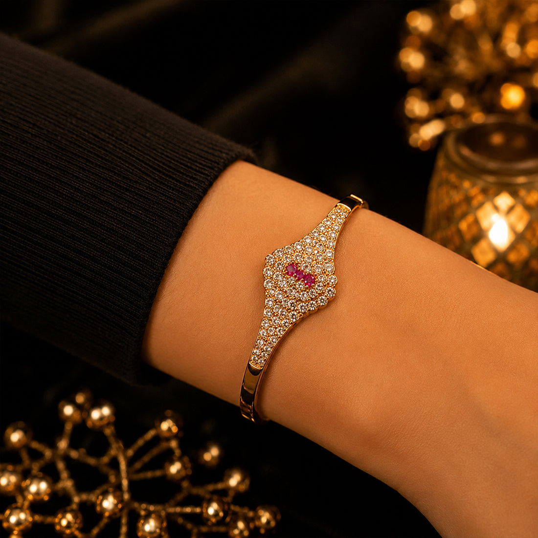 Fozia Pink Halo Crystal Kada Bracelet – Luxury Women Jewelry