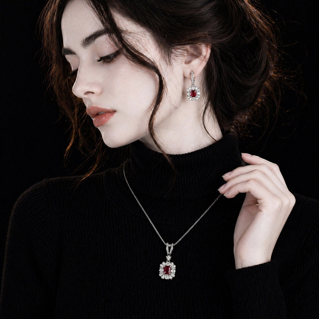 Fozia Ruby Crystal Necklace Set – Red Stone Jewelry