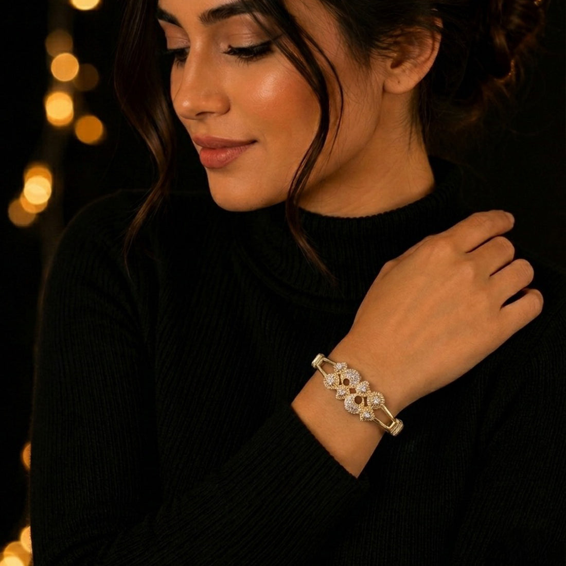 Fozia Floral Crystal Kada Bracelet – Elegant Women Jewelry