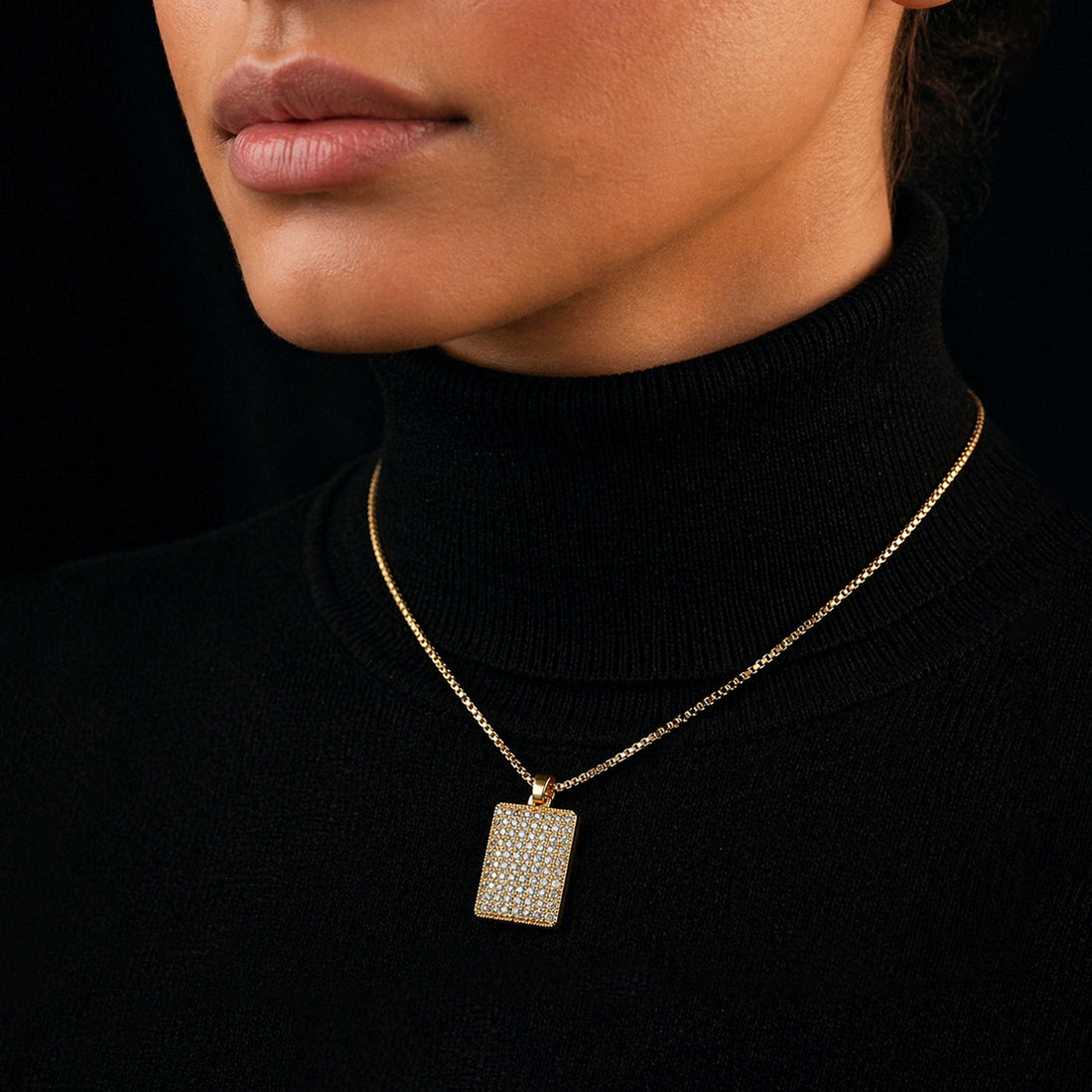 Crystal Rectangle Pendant Necklace – Gold Finish | Women's Jewelry