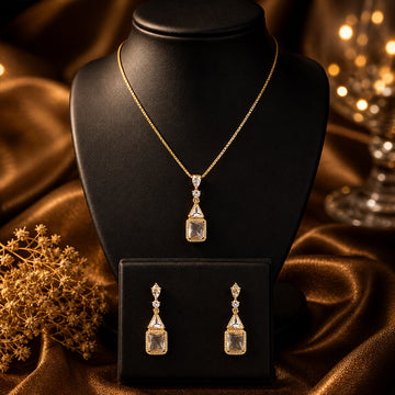 Fozia Crystal Frame Pendant Necklace Set – Modern Women Jewelry