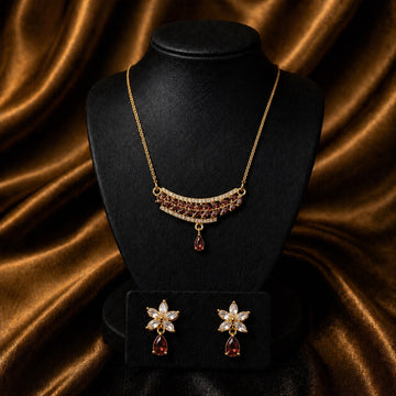Fozia Ruby Floral Drop Necklace Set – Luxury Party Jewelry