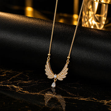 Fozia Angel Wing Crystal Pendant Necklace – Elegant Women Jewelry