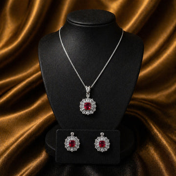 Fozia Ruby Crystal Necklace Set – Red Stone Jewelry