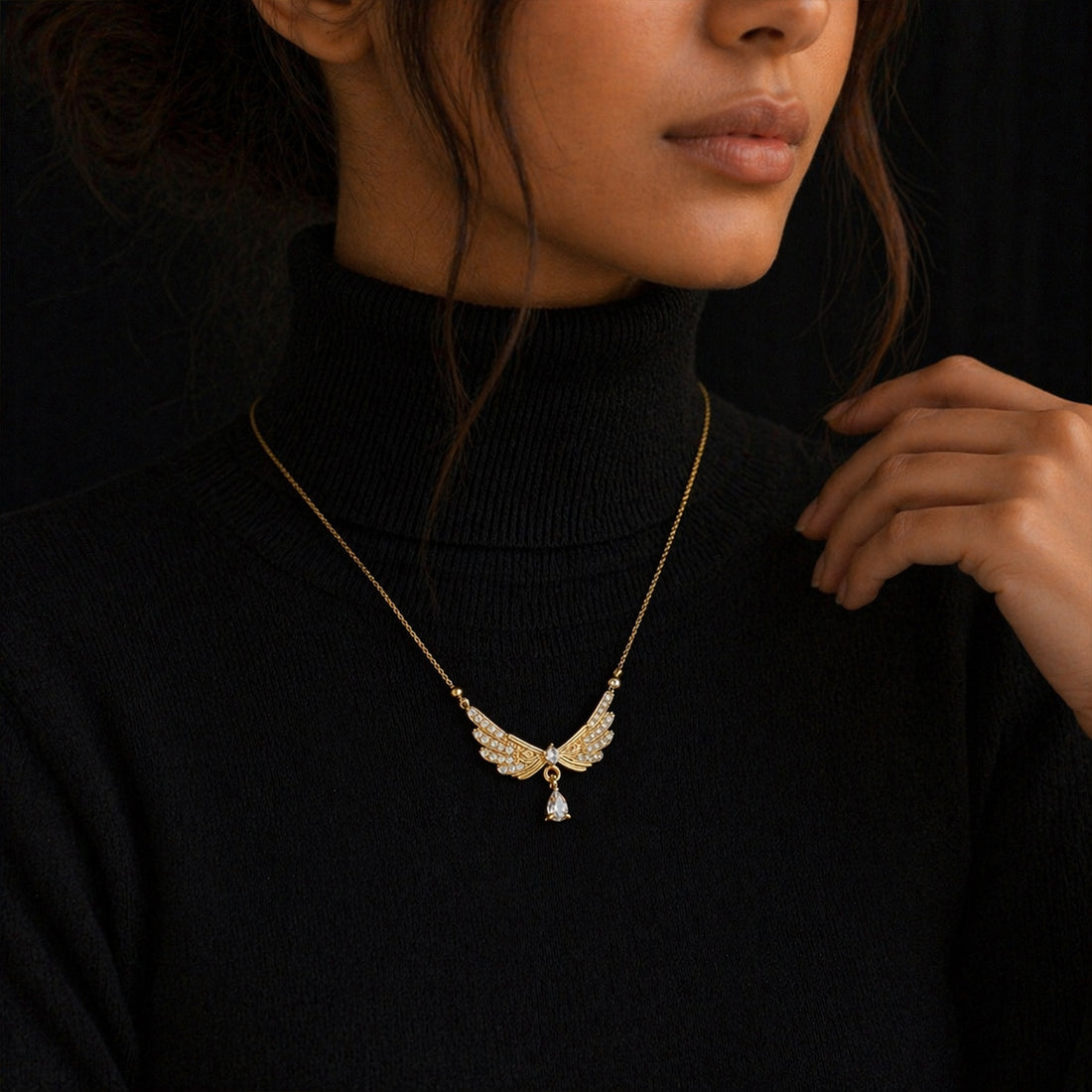 Fozia Angel Wing Crystal Pendant Necklace – Elegant Women Jewelry