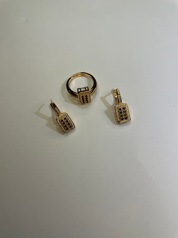 Fozia Royal Black Crystal Ring & Earrings Set – Luxury Jewelry